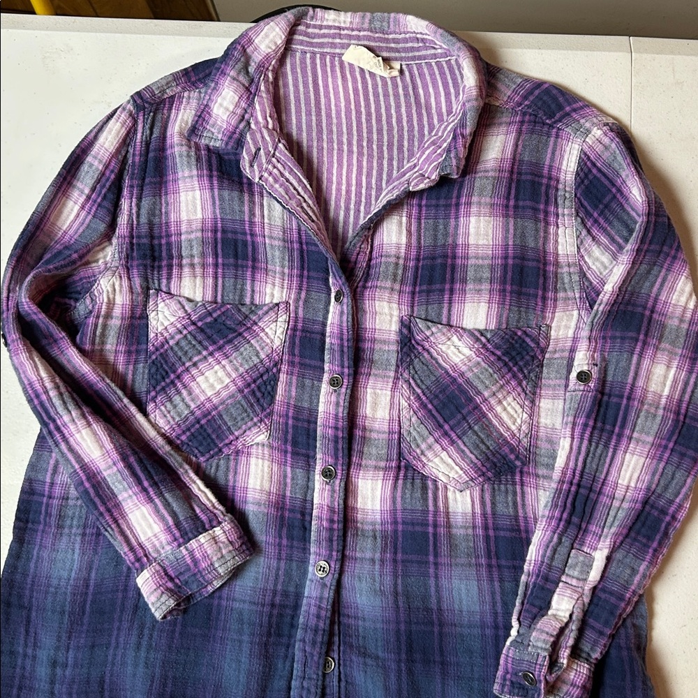 Purple Plaid Button-Up Shirt